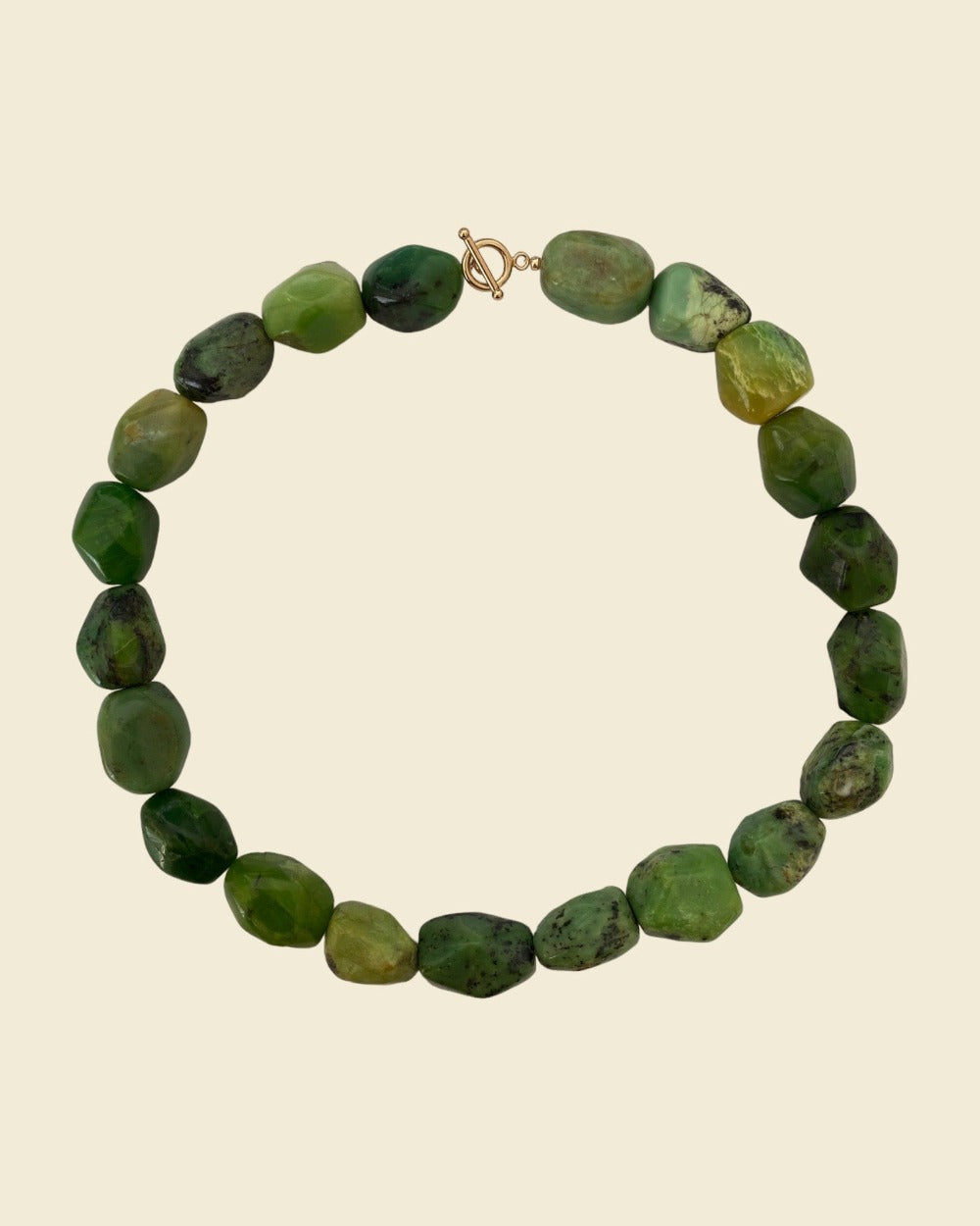 jade necklace with gold filled toggle bar clasp