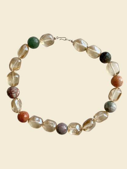 gemstone necklace with natural gemstones and hand blown glass beads