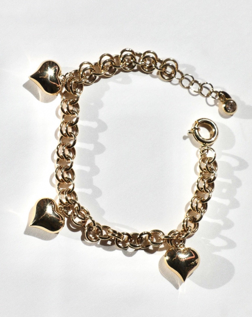 14 karat gold bracelet with heart charms handmade from 14 karat gold